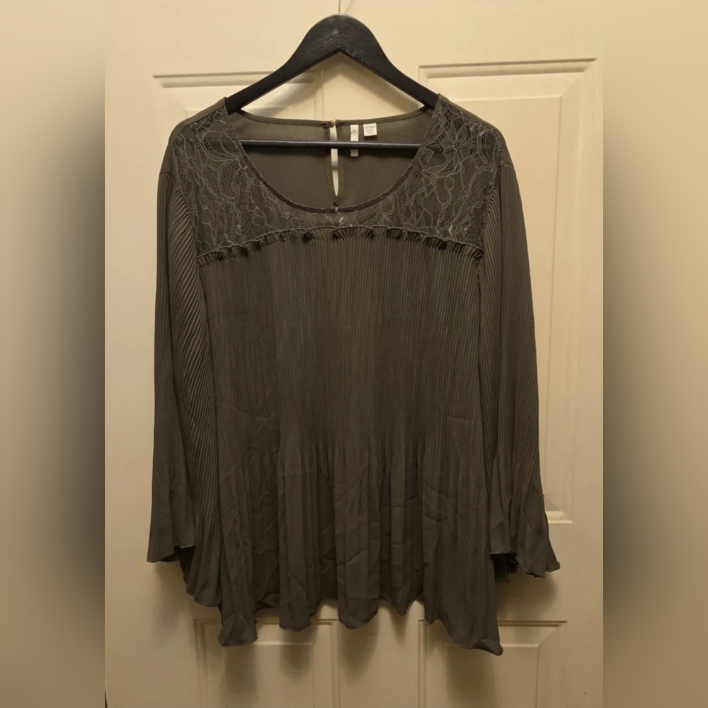 Cato Olive Green Lace Detail Blouse